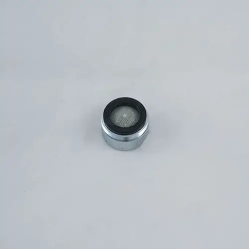 Ersatzteil von Kludi, runde Form mit einem eingebauten Sieb, geeignet für Sanitäranwendungen. Metallisches Gehäuse mit schwarzer Dichtlippe.